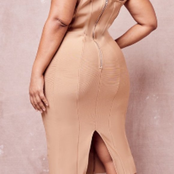 PLT PLUS STONE BANDAGE SLEEVELESS PANELLED CORSET DETAIL MIDI DRESS - Picture 2 of 3